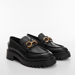 Mango - Leather moccasins with metallic detail.